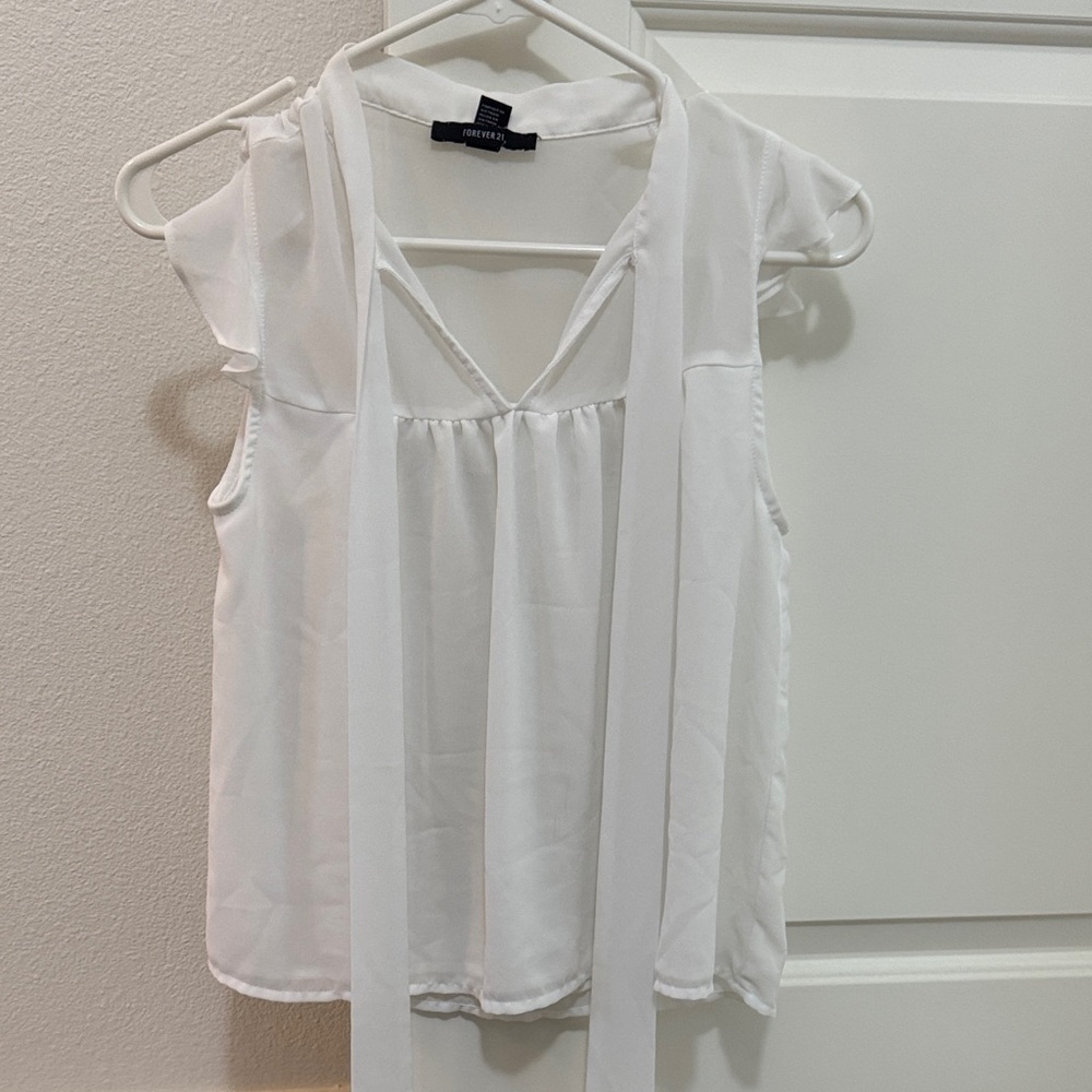 Forever 21 White Sleeveless Blouse with Scarf Detail